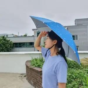 중형 블루 햇형 우산 모자 머리용 파라솔 캡
