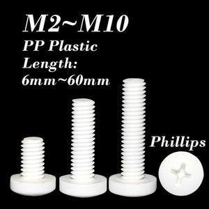 호환 원형 팬 헤드 나사 PP 폴리프로필렌 소재 M2 M2.5 M3 M4 M5 M6 M8 M10 플라스틱 절연  50 개