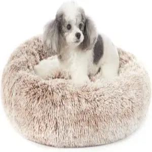 베드폭스 진정 도넛 강아지 침대 소형견을 위한 23인치 원형 푹신한 세탁기 세척 가능한 불안 방지 플러시