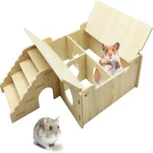 나무 햄스터 은신처 터널 다중 챔버 하우스 숨김 오두막 미로 플랫폼 서식지 저빌 쥐를 위한 장난감 탐험