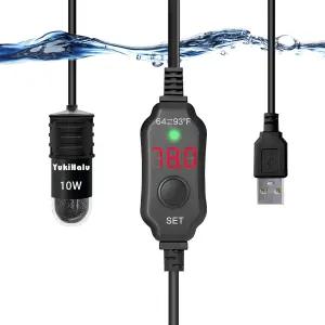 유키할루 USB 구동 수족관 히터 외부 온도 조절기가 있는 10W 조절식 미니 어항 LED 디스플레이 0.5-1갤런