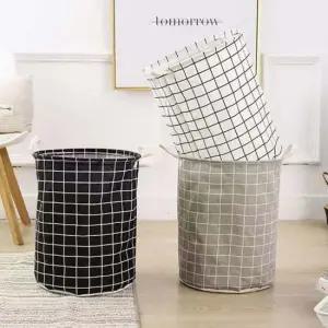 다용도 접이식 원통형 방수 패브릭 수납 빨래바구니