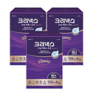 크리넥스 보습에센스 로션 천연펄프 미용티슈 3겹, 150매, 6입, 3개