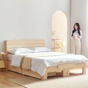 동서가구 라떼 편백나무 통원목 기본헤드 Q 침대+양면매트 DF915165