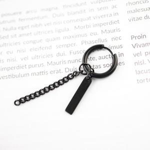 블랙 체인 피어싱 테그 써지컬 스틸 드롭 귀걸이 PBASBK04