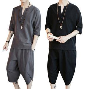 남성 여름 린넨 생활한복 개량 상하의 세트 반팔 반바지