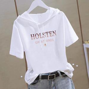 여성 반팔 후드 티셔츠 레터링 박시티 ht-02