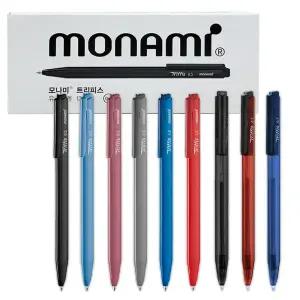 모나미 트리피스 유성 볼펜 0.5mm 0.7mm 1.0 mm 12자루 1타 흑/청/적 클립 삼각 펜 필기
