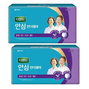 디펜드 안심언더웨어 남녀공용, 중형, 18매, 2개(36매)