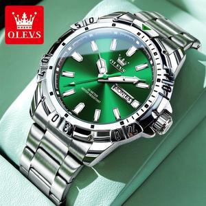 OLEVS 남성용 방수 야광 쿼츠 손목시계 최고 브랜드 럭셔리 스테인레스 스틸 패션 녹색 시계