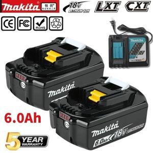 정통 Makita 18V 6Ah 충전식 전동 공구 배터리(LED 리튬 이온 대체품 LXT BL1860B 충전기 포함)