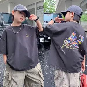 [삐삐네옷가게]남아 초등학생 백크루 그레이 반팔 티셔츠