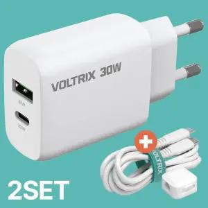 [30W + 30W 2세트] 볼트릭스 30W 충전기 2개 + C타입 케이블 2개 + 마그네틱 케이블 홀더 2개 아이폰 갤럭시 충전기