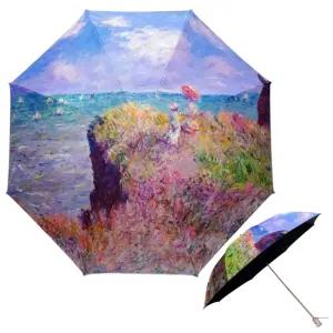 명화 암막 양산 3단 모네 푸르빌의절벽 자외선 UV 차단 양산 국산 수제 제작