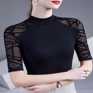 라인 댄스복 라틴 상의 슬림 공연 사교 연습복 반팔 긴팔 밸리 시스루 줌바