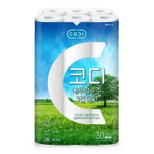 쌍용C&B 코디 내추럴 순수 20m 3겹 30롤 x 1팩/휴지/화장지