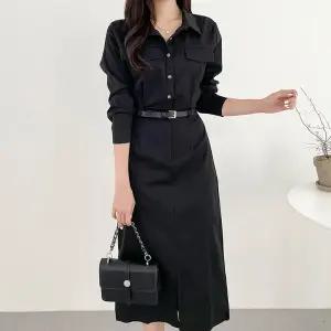LnD 클래식 포멀라인 셔츠 원피스 허리벨트 포함 하객룩 여성 롱원피스