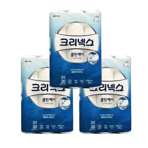크리넥스 클린케어 천연펄프 3겹 30m 30롤 x 3팩