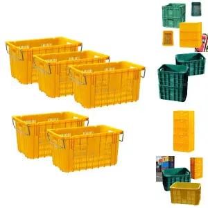과일 운반용 상자 사각 플라스틱 노란 바구니 5개/바스켓/이사짐/박스/소쿠리/다용도