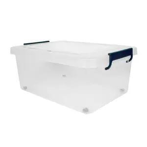 Q 공간 리빙박스 투명 40L(손잡이-다크블루)