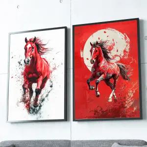 붉은말 사진 액자 2026 병오년 인테리어 말 그림 포스터 일러스트