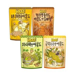 HBAF 바프 아몬드 4종 세트 (허니버터+군옥수수+와사비+카라멜솔티드아몬드프레첼) 40g