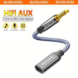 SUNKANDI 3.5mm 남성-USB C 여성 오디오 케이블 코드 Type-C 이어폰 어댑터(데이터 전송 지원되지 않음)