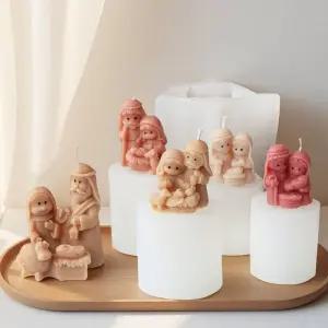 레진몰드 아트 재료 성탄 장면 실리콘 몰드 3D 미니 예수 가족 에폭시 향초 종교 예술 홈 데코 핸드메이드