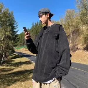 남성 블랙 루즈핏 캐주얼 데이트룩 빈티지 맨투맨 티 스트릿웨어 간절기긴팔티셔츠