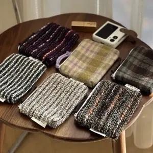 빈티지 체크 줄무늬 천 동전지갑 카드지갑 파우치