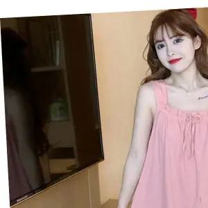 여성 시원한 리본 밑단 레이스 홈웨어 여자잠옷 나시 나시잠옷체크잠옷 롱원피스