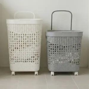 이동식 바퀴 손잡이 통풍 메쉬 뚜껑 세탁 빨래바구니