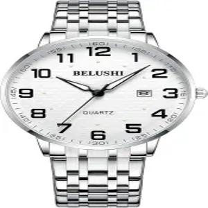 고사사 쉽게 읽을 수 있는 시니어용 쿼츠 시계 큰 숫자 달력 30m 방수 발광 여성용 남성용 스테인리스 스틸