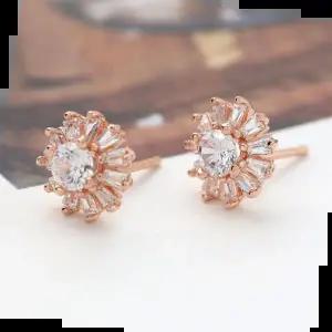 귀걸이선물 골드필드 핀 블링 큐빅 꽃 일자침 귀걸이 14K