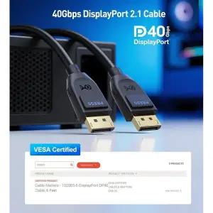 [정품] Cable Matters [VESA 인증] 40Gbps 디스플레이 포트 2.1 케이블 2m 6.6피트, DP40 8K 120Hz, 4K 240