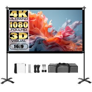 프로젝터 스크린 스탠드16:9 4K 1080 HD 휴대용 가정용 사무실 정원 영화관 100-150인치