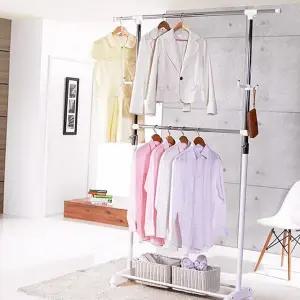 이동식 옷걸이 튼튼한 바퀴형 확장형 이동식 2단 행거 선반형 길이