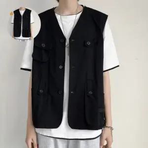 (제스트)남녀공용 조끼 얇은 스트릿 브이넥 포인트 단추 패션