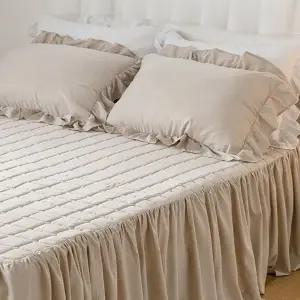 싱글 침대 패드 마이크로 매트리스 사계절 누빔 침대 패드 진드기 방지 스커트 무봉제 커버 더블 먼지 세균