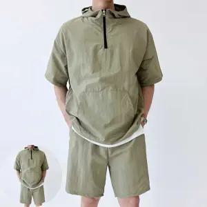 커플트레이닝복세트 남자 후드 아노락 반팔 반바지 운동복 홈웨어 세트