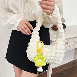 여성 귀엽고 폭신한 꽃키링 구름 데일리 퀼팅 숄더백
