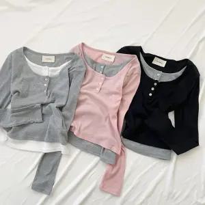 심플하고 베이직한 무드의 레이어드 일체형 티셔츠 E269 소나레이어드T