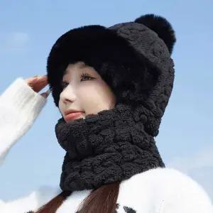 여자 겨울 방한모 스키 룩 방울 털 모자 넥 워머 겸용 wtJ3+2zzd