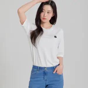 [지센] [에센셜] 분또 자수 스몰포인트 라운드 5부 티셔츠 LCTSP372_WH