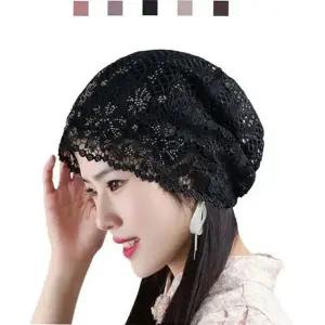 망사 비니 얇은 레이스 플라워 여름 비니 여성 두건 꽃무늬