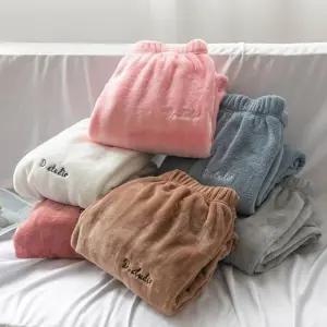 포근한 밍크 극세사 수면 바지 팬츠 홈웨어 잠옷 겨울 파자마 긴바지 밍크 팬츠 긴 잠옷 여성 수면