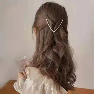 여성 V자 고급 큐빅 반묶음 헤어핀 골드 진주 2타입 DbQ6+4ZVa