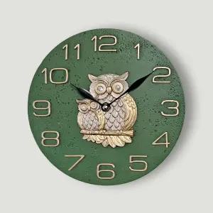 엔틱 그린 대리석 부엉이 거실 무타공 무소음 벽시계