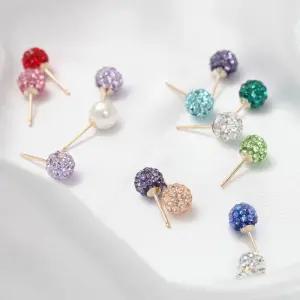 14K 골드필드 탄생석 컬러 큐빅 볼 일자침 귀걸이 선물 생일 베이직 기본 깔끔한 여자 포인트