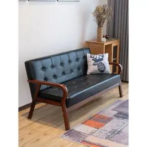 카페소파 가죽 버튼 틱 쇼파 단추소파 사무실 원목 매장 브라운 프레임-블랙 3인용